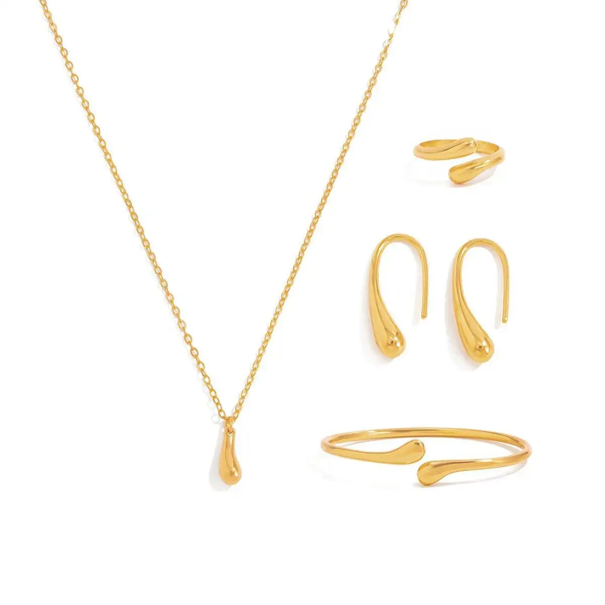 Vintage Minimalism Water Droplet Pendent Necklace Bracelets Earrings Rings Women Vintage Daily Metal Jewelry Set Gift