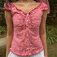 Ruffles Hem Babydoll Vest Women Fairy Grunge Y2K T-shirts Button Front Cap Sleeve Crop Top Vinatge E-Girls Aesthetic Tee