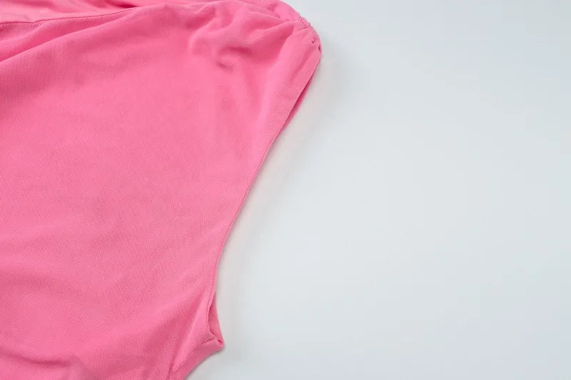 Elegant Pink Dresses for Wedding Guest Mesh Sheer Patchwork One Shoulder Draped Long Maxi Dress Woman