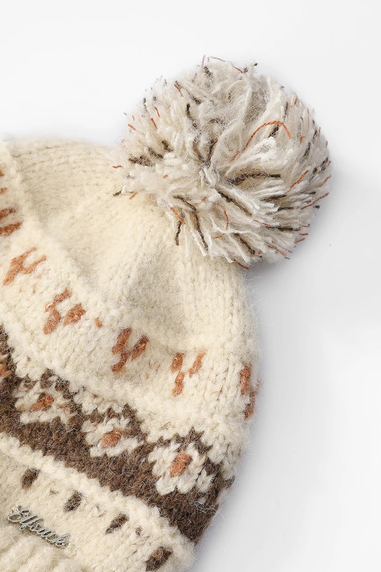 2025 Winter New Arrivals Cute Casual Stripe Diamond Plush Pom Pom Beanie For Women