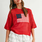 Women's Short Sleeve Crochet Knit Sweater Round Neck American Flag Graphic Pullover Loose Fit Summer Knitwear