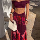 Print Two Piece Set Women Elegant Strapless Crop Top And Maxi Skirt Sets Female Pleated Beach Club Party Dress Set