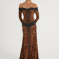 Women Off Shoulder Leopard Print Maxi Dress Long Sleeve Cutout Bodycon Evening Party Gown Formal Wedding Guest Dress