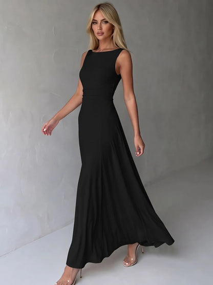 Cowl Neck Backless Sexy Midi Dress Women Elegant Ruched Waist Bodycon Long Evening Club Party Dress Female Gown