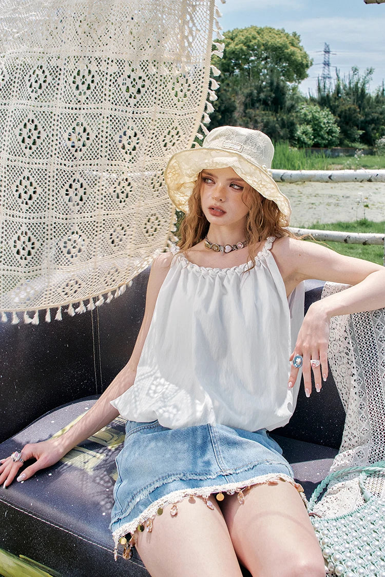 2025 Summer New Arrivals Lace Beige Big Brimmed Hat For Women