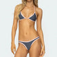 Women 2 Pieces Bikini Swimsuits Patchwork Tie-Up Halter Neck Sleeveless Bra Thong Bottoms Beach Bathing Suit Set