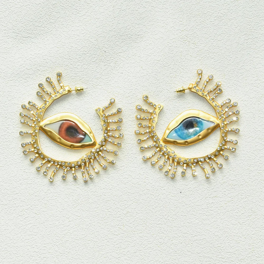 Vintage Metal Alloy With Rhinestone Big Eyes Dangle Earrings For Women Fashion Jewelry Exaggerated Lady Ears' Accessory
