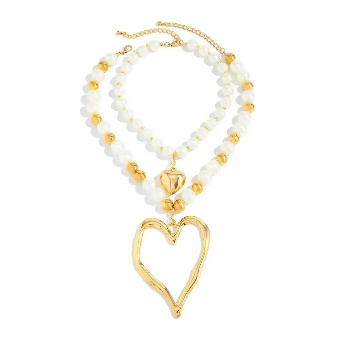 5 Styles Exaggerated Big Love Heart Cross Pendant Choker Necklace for Women Trendy Imitation Pearl Grunge Chain Jewelry