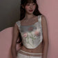 Sweet Patchwork 2-Piece Set Women Floral Print Irregular Hem Camisole+Lace Elastic Waist Skirt Summer Fashion Suit