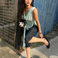 Folds Swing Collar Vest Women Tassel Solid Summer Fashion Music Festival High Street Hip-Hop Style Chic Leisure Clubwear