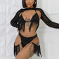 Sexy Coquette 3Piece Set Women Glitter Tassel Beach Vacation Long Sleeve Shawl+Bra Tops+Briefs Clubwear Midnight Suit