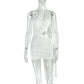 Sexy Women Asymmetrical Halter Neck Dress Ruched Backless Mini Bodycon Dress for Party Beach Club Summer Streetwear