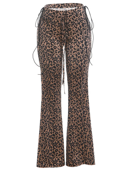 Hottie Shirring Bell Pants Women Fashion Trend Leopard Print Drawstring Stretch Skinny Midnight Street Club Bottoms