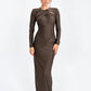 Hollow Out Long Sleeve Sexy Maxi Dress For Women Gown Fashion Solid Bodycon Ruched Club Evening Elegant Long Dress