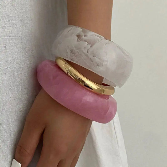 Exaggerated Resin Acrylic Thick Wide Bangles 3 Styles Hip Hop Spring Bracelets for Women Daily Party Jewelry Gift