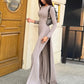Casual Elegant 2 Piece Set Women o-Neck Skinny High Splits Maxi Dress+Solid Straight Pants Daily Simple Fashion Suit