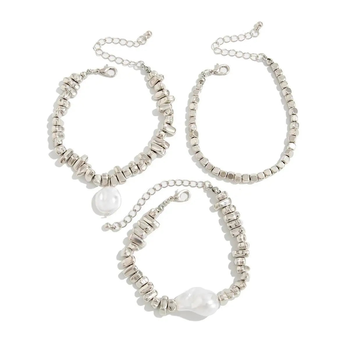 3Pcs/Set Elegant Baroque Imitation Pearl Bracelet Women Trend Silver Color Acrylic Beaded Bracelet Stackable Hand Jewelry