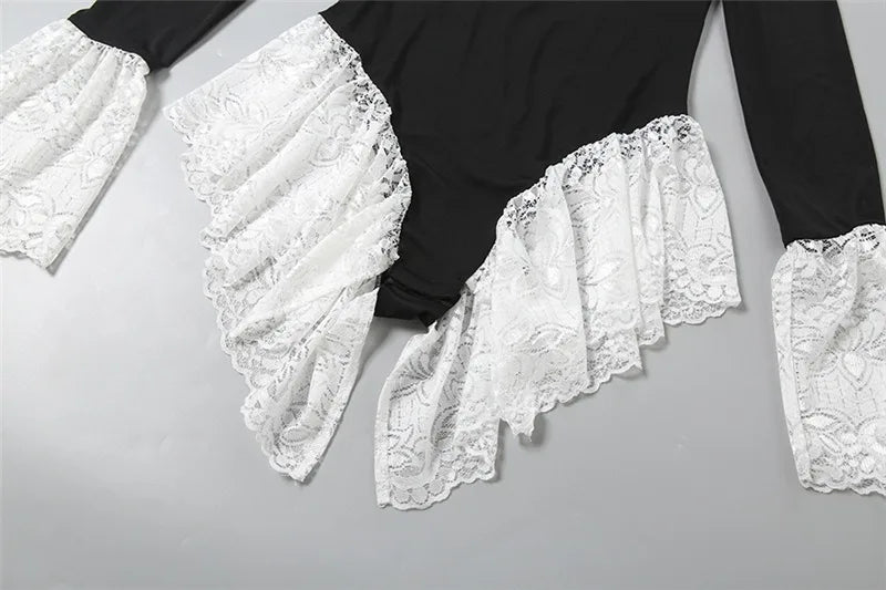 Sexy Rompers Playsuits Woman Clothes Lace Trim Long Sleeve Short Jumpsuit Sexy Black One Pieces Outfits