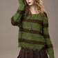 Cute Casual Knit Color Accent V Neck Loose Cardigan Sweater for Women