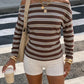 Casuals Striped Print T-Shirt Women Autumn Trend Chic Skew Collar Off-Shoulder Full Sleeve Fashion Street Sporty Tees