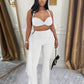 Sexy Chic 2 Piece Set Women Summer Halter Backless Knot Camisole+Metal Ruched Ribbon Flare Pants Matching Outfits