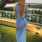 Mesh See Through Sexy Print Maxi Dress Women Summer Fashion Long Sleeve Lace-up Backless Beach Club Party Long Dress