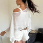 Summer Women's Sheer Mesh Cropped Poncho Top Asymmetric Hem Loose Off Shoulder See-Through Cover-Up Beachwear
