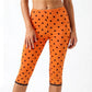 Vintage Polka Dot Cropped Leggings High Waist Lace Trim Hem Calf Pants Women Daily Loungewear Sleepwear Casual Bottoms