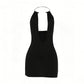 Sexy Backless Dress Woman Summer Trend Metal Ring Halter Low-Neck Sleeveless Hottie Midnight Club Party Mini Bodycon