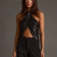 Women's Summer Halter Neck Tops Sparkly Sequin Sleeveless Open Back Slim Fit Vest for Party Club Night Wear