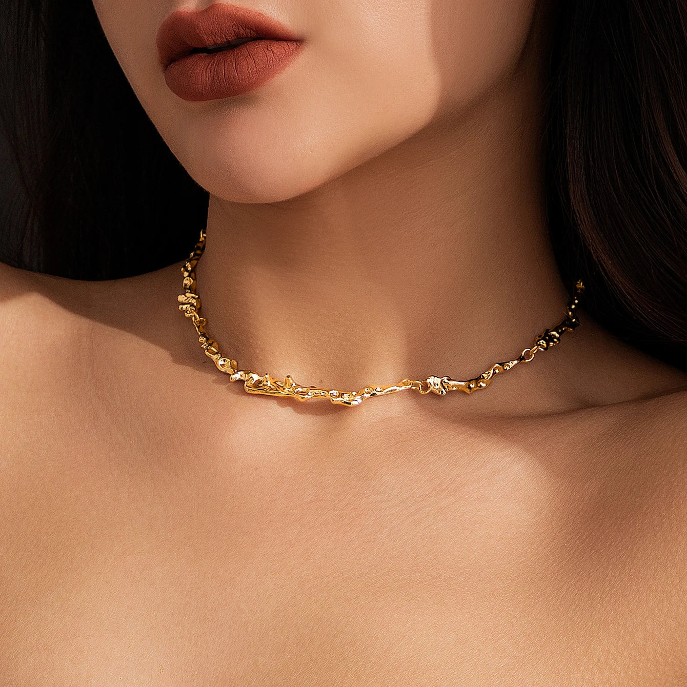 Simple Irregular Bone Chain Necklace for Women 2024 Trend Goth Metal Choker Aesthetic Jewelry Accessories Steampunk Men