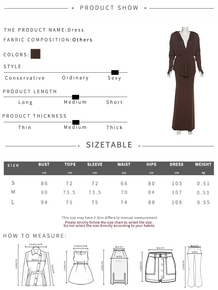 Elegant 2 Piece Set Women V-Neck Shoulder Pads Long Sleeves Folds Tops+Long Skirts Solid Banquet Party Fashion Suits