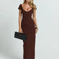 V Neck Short Sleeve Sexy Maxi Dress Women Elegant Off-shoulder Backless Back Split Bodycon Club Party Long Dress