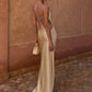 Backless Halter Satin Dress Women Metal Buckle Elegant Patchwork Sleeveless Fashion Classic Evening Party Boducon