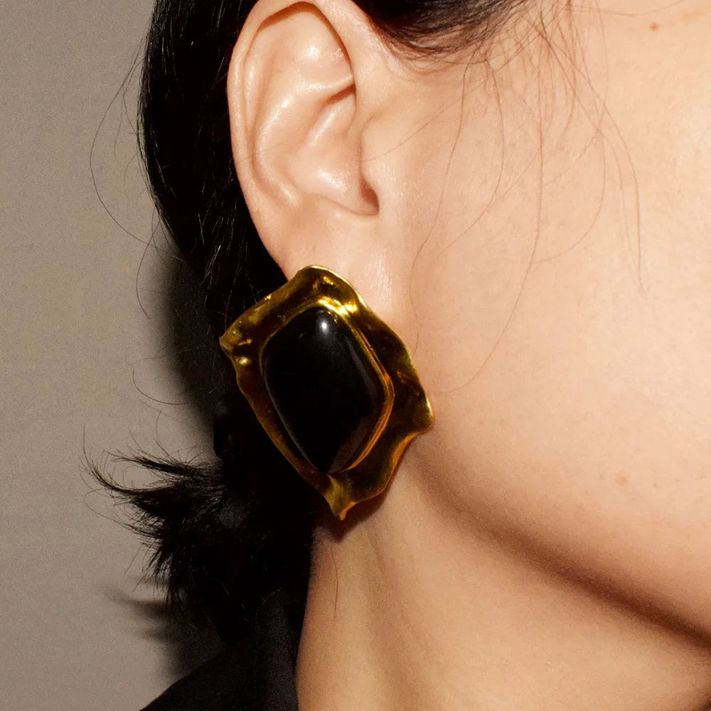 New Rhombus Geometric Alloy With Big Stone Stud Earrings For Women Jewelry Gorgeous Daily Collection Earrings Accessories