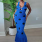 Knit Women Dress Beach Vacation Skinny Stretch Sleeveless Hollow Dot Tassel Hem Elegant Sexy Midnight Maxi Bodycon
