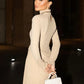 Turtleneck Long Sleeve Sexy Maxi Dress Women Autumn Winter Elegant Backless Button Ruched Bodycon Club Party Long Dress