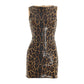 Leopard Print Sequins Glitter Dress Sleeveless Mini Bodycon Dresses for Woman Sexy Club Outfits