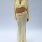 Ruched Elegant 2 Piece Set Women Lace-Up Halter Full Sleeve Crop Tops+Sexy See Through Skirts Street Fashion Outfits