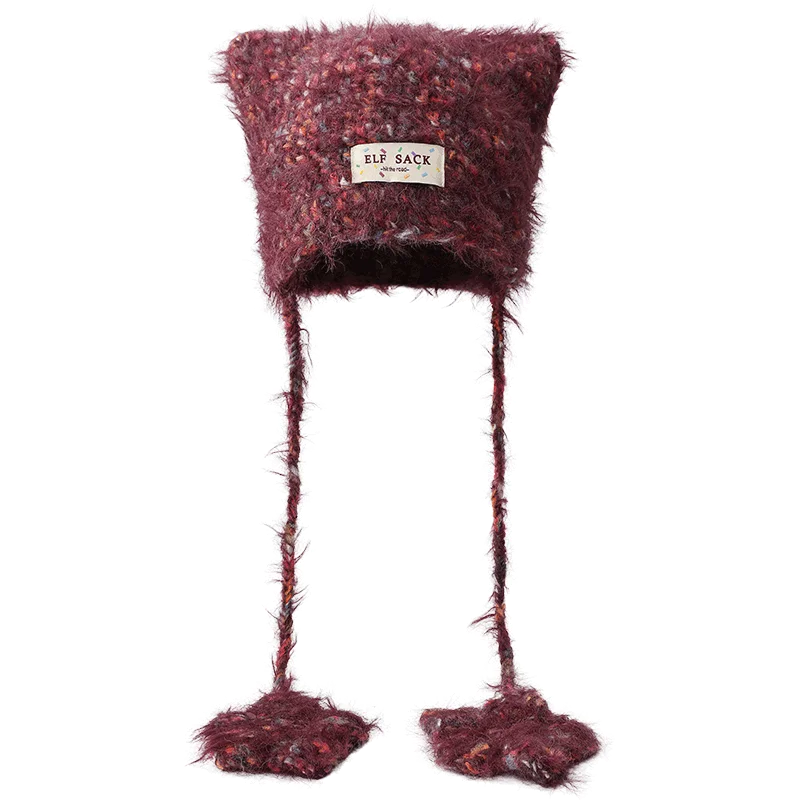 Cute Mohair Cat Ear Star Knit Beanie For Women