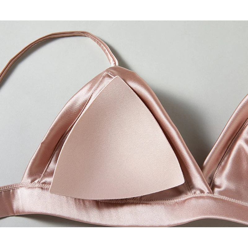 93.8% Real Mulberry Silk Women's Bralette Wireless Bra Triangle Cups Removable Padded Wire Free Lightly Lined Everyday