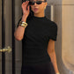 Fashion Asymmetric Ruched Top Women T Shirts White Black Summer Clothing 2026