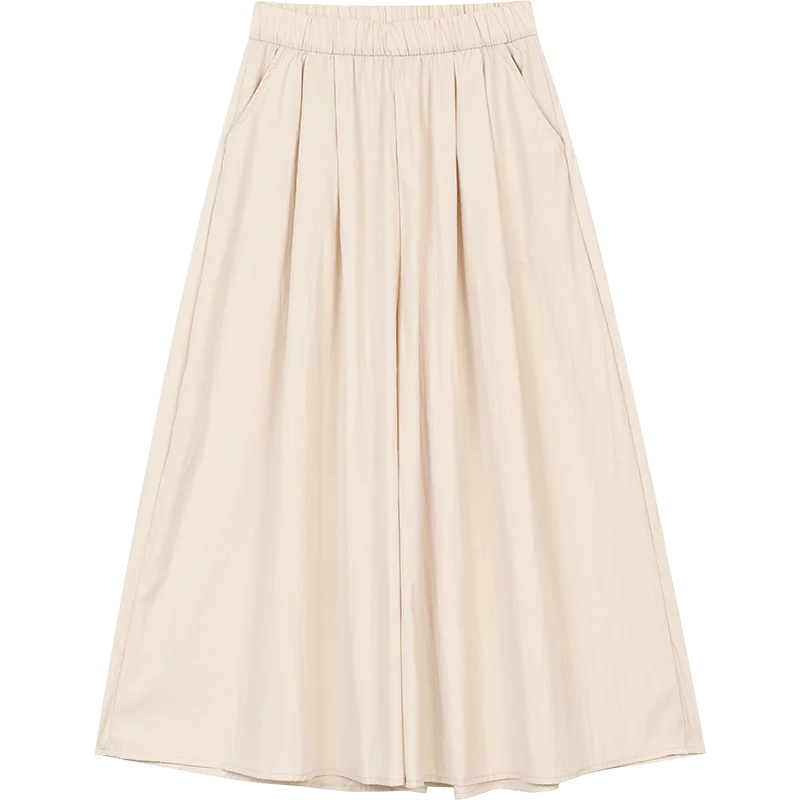 Elastic Waist Pleated Side Pocket Wide Leg Cropped Pants for Women