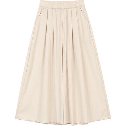 Elastic Waist Pleated Side Pocket Wide Leg Cropped Pants for Women