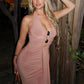 Sexy Halter Dress Women Backless Ribbon Hollow Out Elegant Stretch Skinny Peach Hip Christmas Birthday Party Bodycon