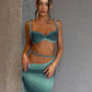 Plait 2 Piece Set Women Square Collar Folds Bandage Bow Bra+Skinny Long Skirts 2025 Summer Party Vacation Beach Suits