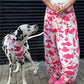Harajuku Women Cow Print Zebra Print Baggy Wide Leg Pants Elastic High Waist Pleated Oversized Casual Long Trousers