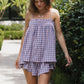 Women Gingham Two Piece Set Sleeveless Babydoll Tank Top and Plaid Shorts Pajama Set Sleepwear Y2k Summer Outfits