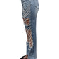 Hollow Sexy Denim Pants Women Sexy Autumn Hipster Holes Pearl Tassels Loose Wild Basic Streetwear Midnight Trousers