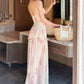 Floral Print Dress Women Elastic Waist Ruffled Edge Square Collar Backless Sleeveless Trend Vacation Party Clubwear